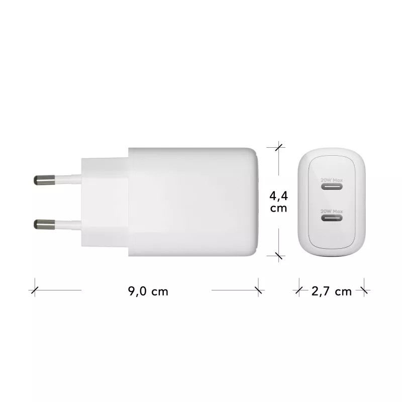dbramante1928 re-charge Pro - EU sieninis įkroviklis 2x USB-C 20W - Baltas