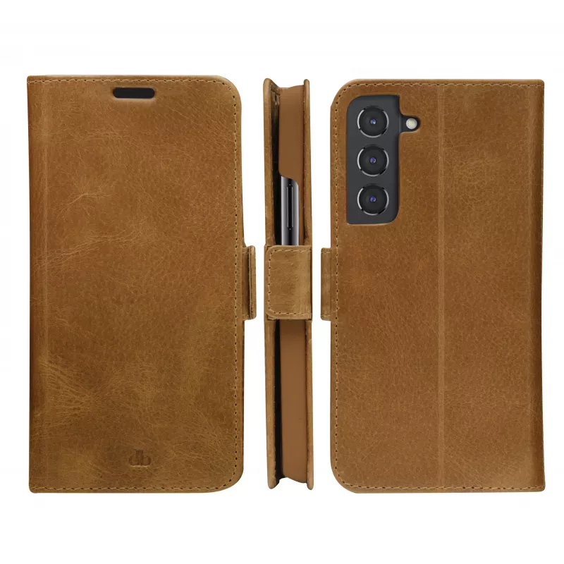 Dėklas-folio dbramante1928 Copenhagen Slim Samsung Galaxy S22, 6,1 colių ekranui, rusva spalva, stovas ant stalo