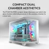 Mini bokštinis kompiuterio korpusas Cougar FV150 ARGB White – Micro-ATX / Mini-ITX, šoninis langas, 2x120mm + 1x120mm ventiliatoriai, 2,5 colio ir 3,5 colio vietos