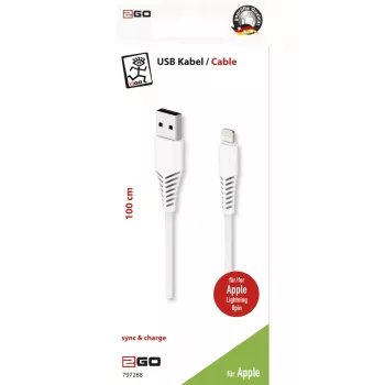 2GO 797288 Lightning laidas 1 m baltas USB B