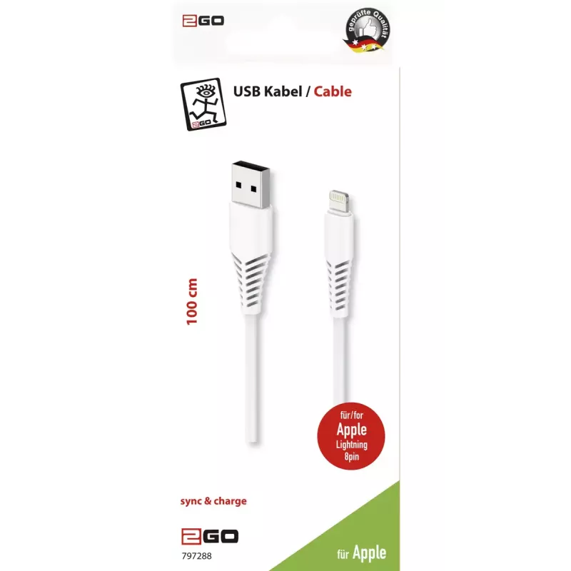 2GO 797288 Lightning laidas 1 m baltas USB B