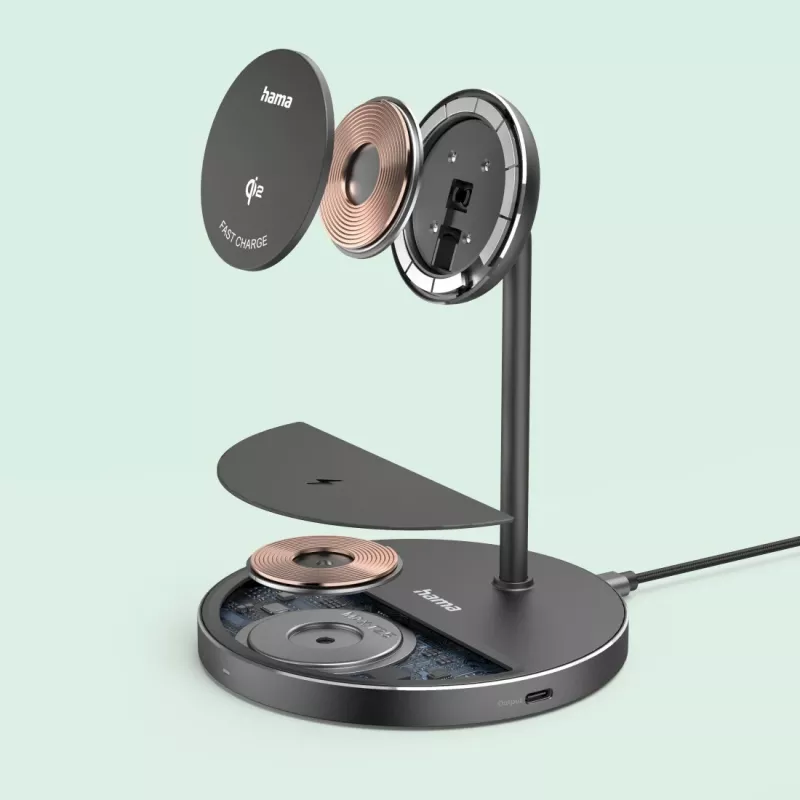 Hama 00201738 belaidis įkroviklis telefonams ir ausinėms, Qi2, magnetinis, USB-C, juodas