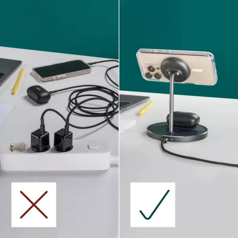 Hama 00201738 belaidis įkroviklis telefonams ir ausinėms, Qi2, magnetinis, USB-C, juodas