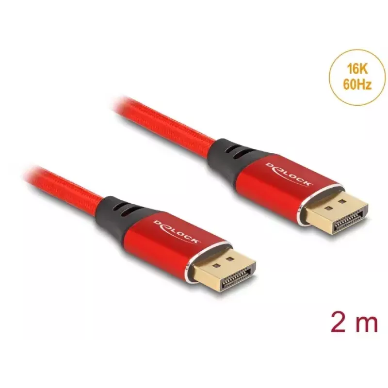 DeLOCK DisplayPort kabelis 16K 60 Hz 2 m raudonas metalinis