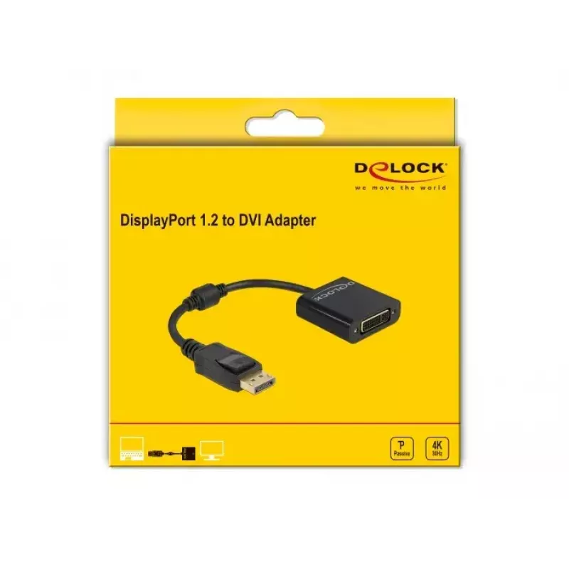 DeLOCK Adapter DisplayPort 1.2 (vyriškas) į DVI (moteriškas) 4K pasyvus juodas