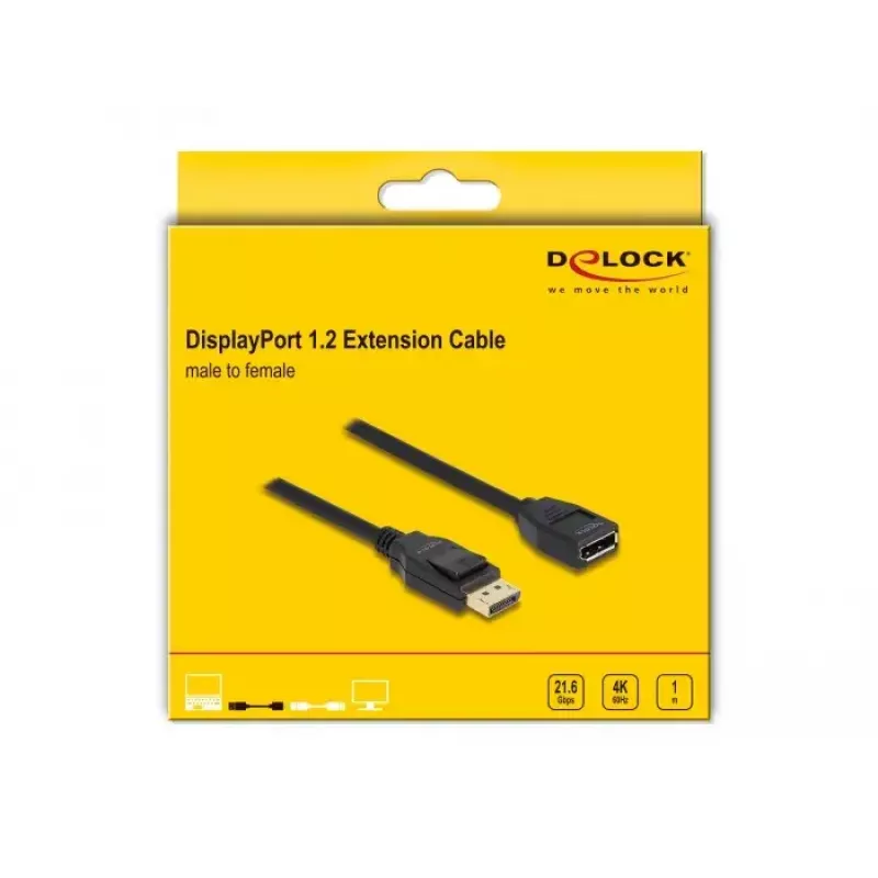 DeLOCK DisplayPort 1.2 prailginimo kabelis 4K 60 Hz 1 m
