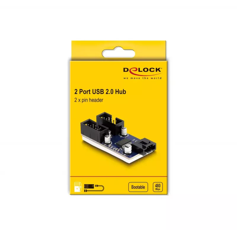 DeLOCK USB 2.0 vidinis šakotuvas (pin header) 2 prievadai, juoda/mėlyna