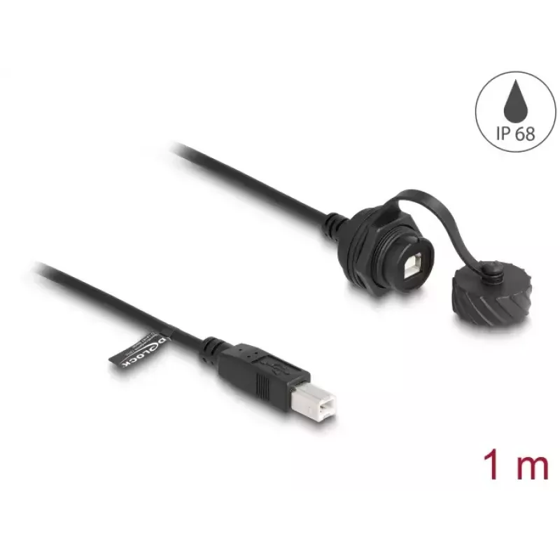 DeLOCK USB 2.0 ilginimo laidas, Type-B kištukas – Type-B lizdas, 1 m, IP68, juodas