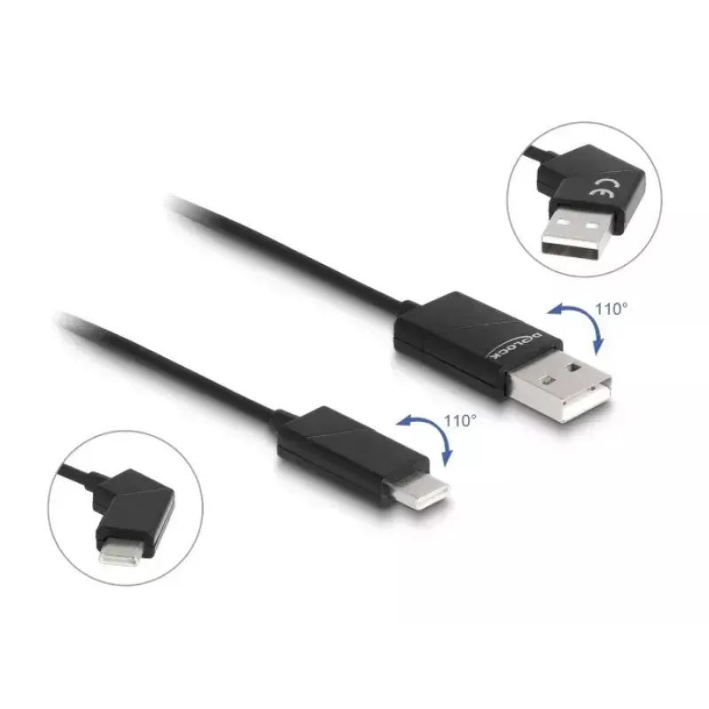 DeLOCK USB 2.0 laidas USB-A (vyriškas) į USB-C (vyrišką) sukamas 60W 1,2m