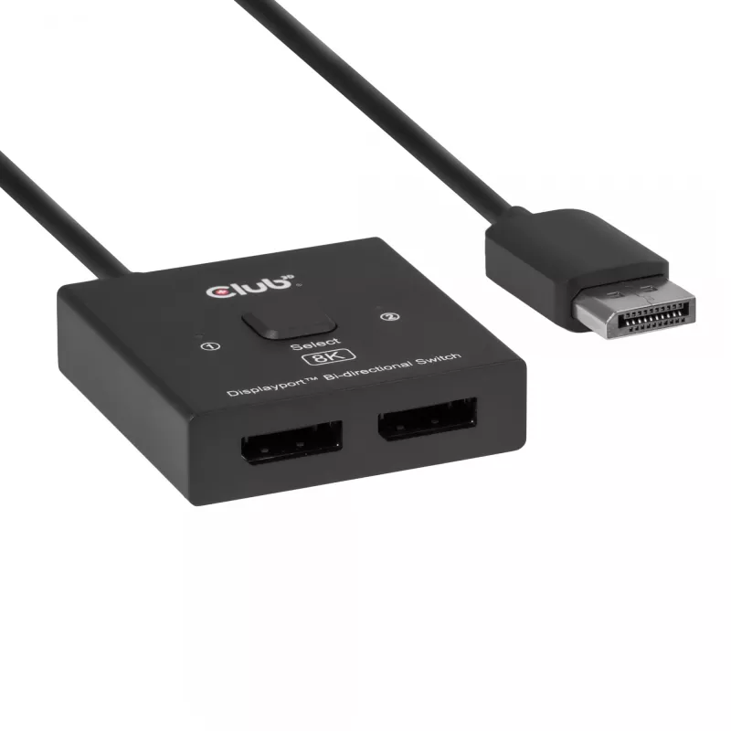 CLUB3D CSV-1009 DisplayPort 2 į 1 krypties jungiklis — 2x DisplayPort išėjimai, 8K@60Hz, juodas