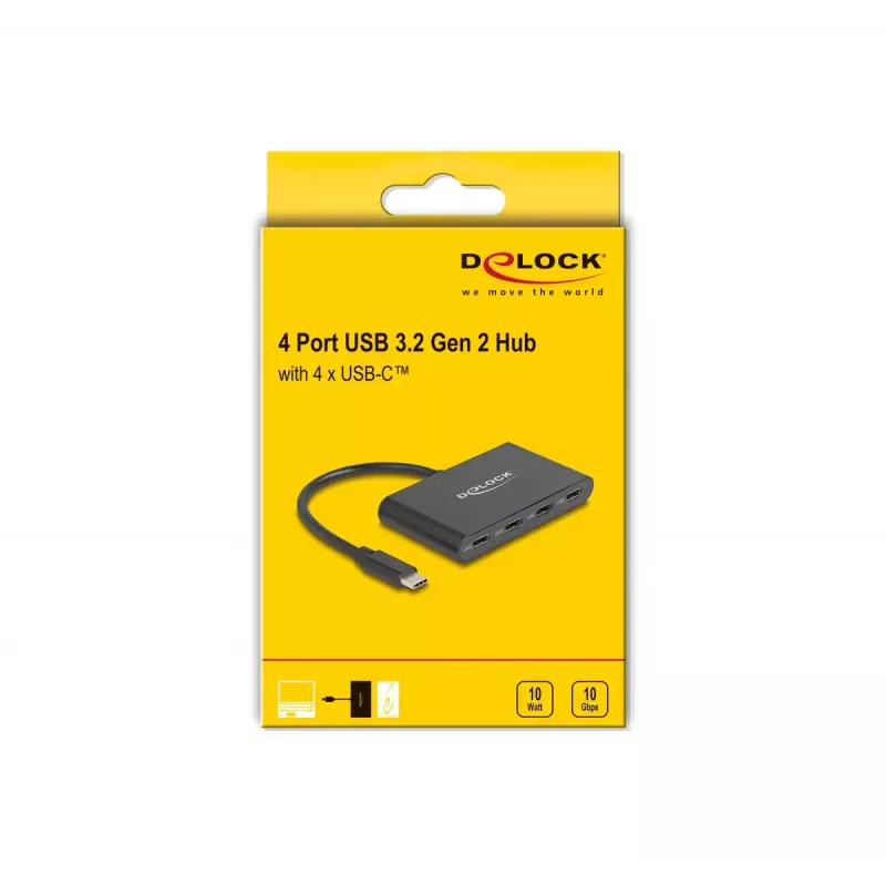 DeLOCK 64129 USB 3.2 Gen 2 Type-C centrinis įrenginys 5000 Mbit/s juodas