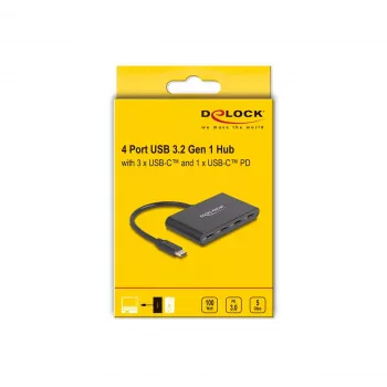 DeLOCK USB 3.2 Gen 1 USB Type-C šakotuvas 3x USB Type-C moterų + 1x USB Type-C PD 100W
