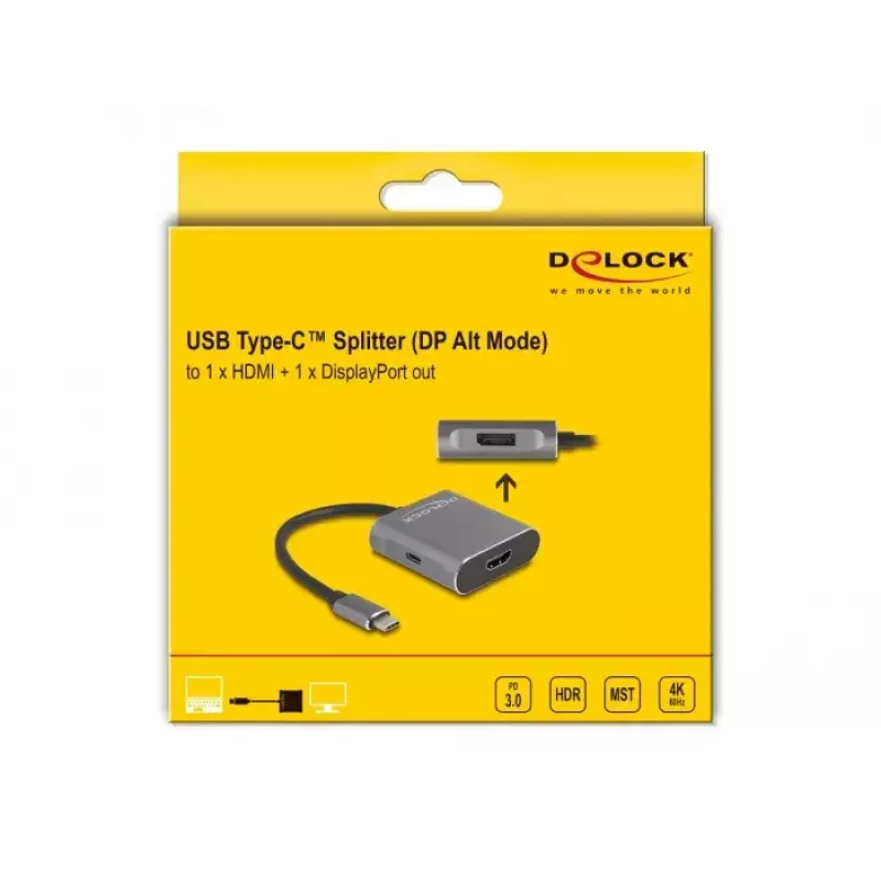 DeLOCK USB-C skirstytuvas DP Alt Mode 1x HDMI 1x DisplayPort MST