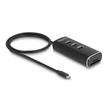 DeLOCK 3 prievadų USB 3.2 Gen 1 šakotuvas su SD/Micro SD kortelių skaitytuvu, 60 cm USB-C kabeliu, 10 Gbps