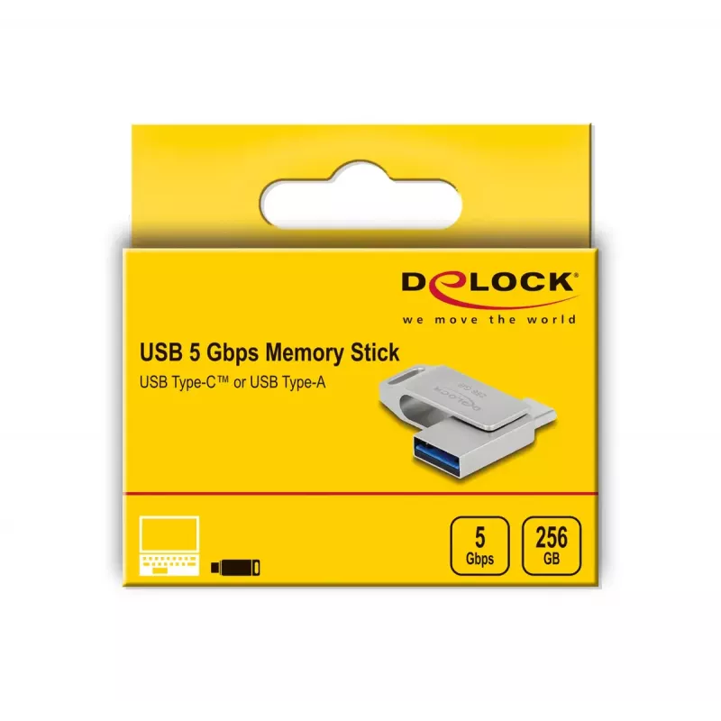 USB atmintukas DeLOCK 256GB USB-C / Type-A metalinis korpusas