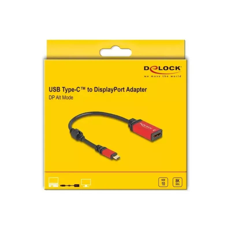 DeLOCK USB Type-C į DisplayPort adapteris 8K 30 Hz HDR raudonas