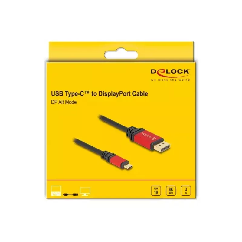 DeLOCK USB Type-C į DisplayPort laidas 8K 30Hz HDR 3m raudonas