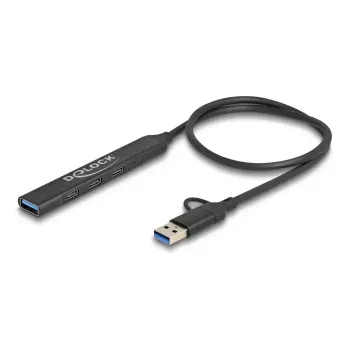 DeLOCK 4 prievadų plonas USB šakotuvas USB Type-C USB Type-A 5 Gbps juodas