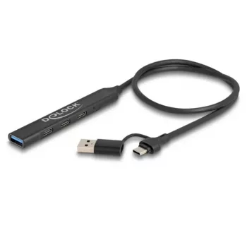 DeLOCK 4 prievadų plonas USB šakotuvas USB Type-C USB Type-A 5 Gbps juodas