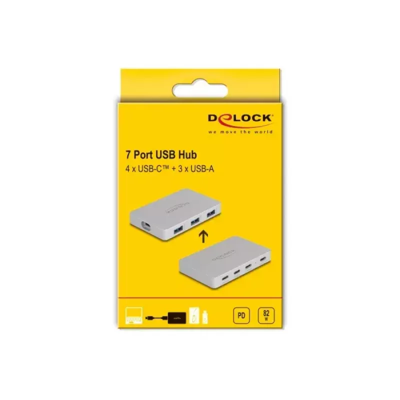 DeLOCK 7 prievadų USB šakotuvas 4x USB Type-C 3x USB Type-A PD 82W