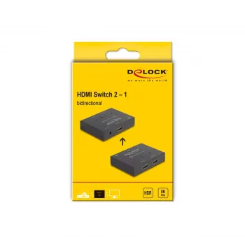 DeLOCK HDMI 2 į 1 jungiklis dvikryptis 8K 60 Hz metalinis juodas