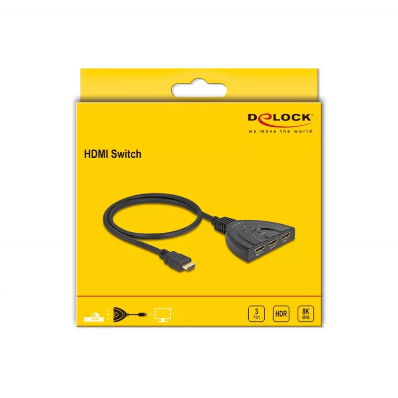 DeLOCK HDMI jungiklis 3 x HDMI įėjimas į 1 x HDMI išėjimas 8K 60 Hz