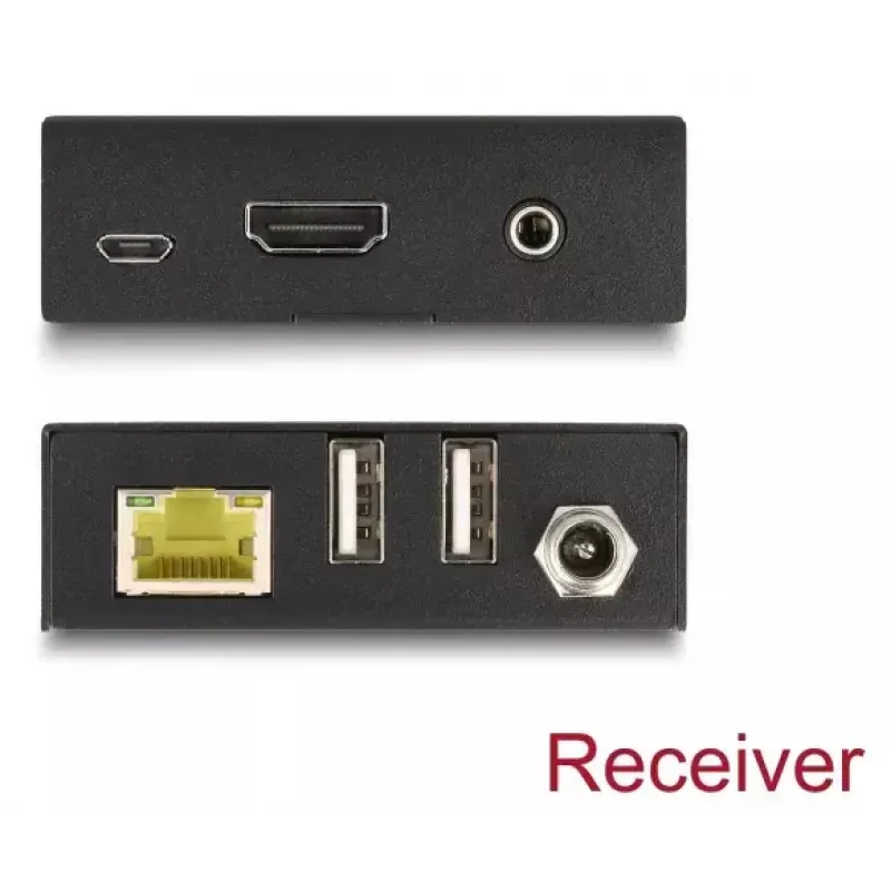KVM prailgintuvas DELOCK 65957 – HDMI ir USB siųstuvas bei imtuvas, laidinis, iki 70 m, 18 Gbit/s, 600 MHz, juodas