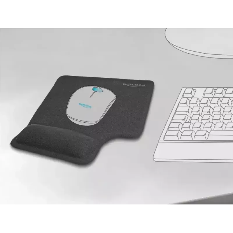 DeLOCK ergonomiškas pelės kilimėlis su geliniu riešo atramu kairiarankiams, juodas