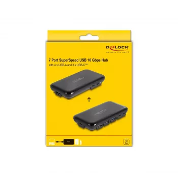 DeLOCK 64209 USB 3.2 Gen 2 tipo C šakotuvas 7 prievadai juodas
