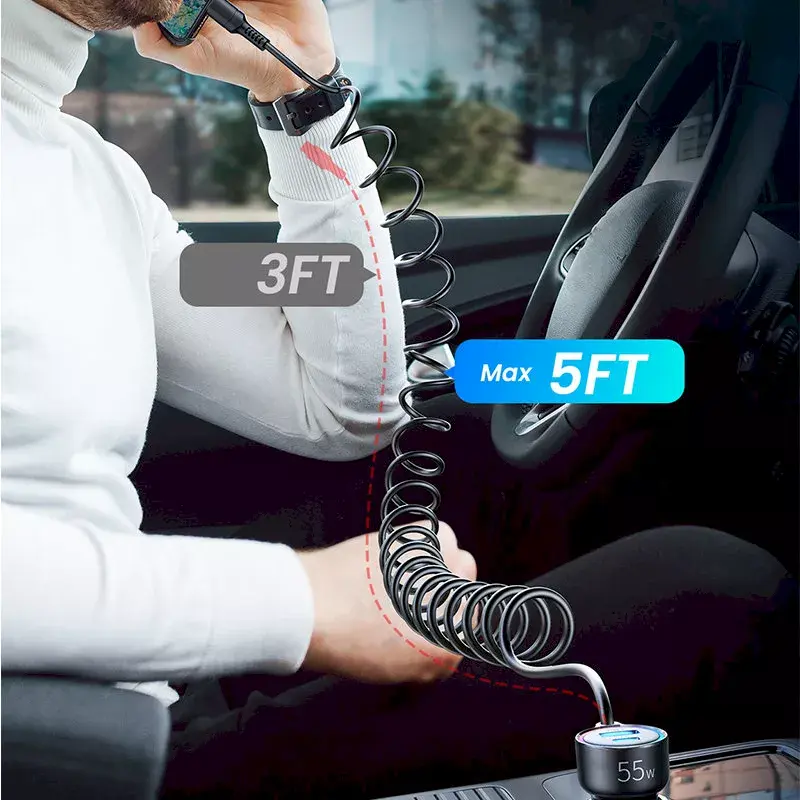 Automobilinis kroviklis Joyroom JR-CL07 3-in-1 60W su įmontuotu USB-C laidu 1,6 m, juodas