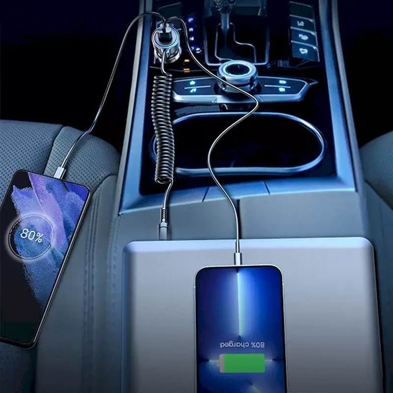 Automobilinis kroviklis Joyroom JR-CL07 3-in-1 60W su įmontuotu USB-C laidu 1,6 m, juodas