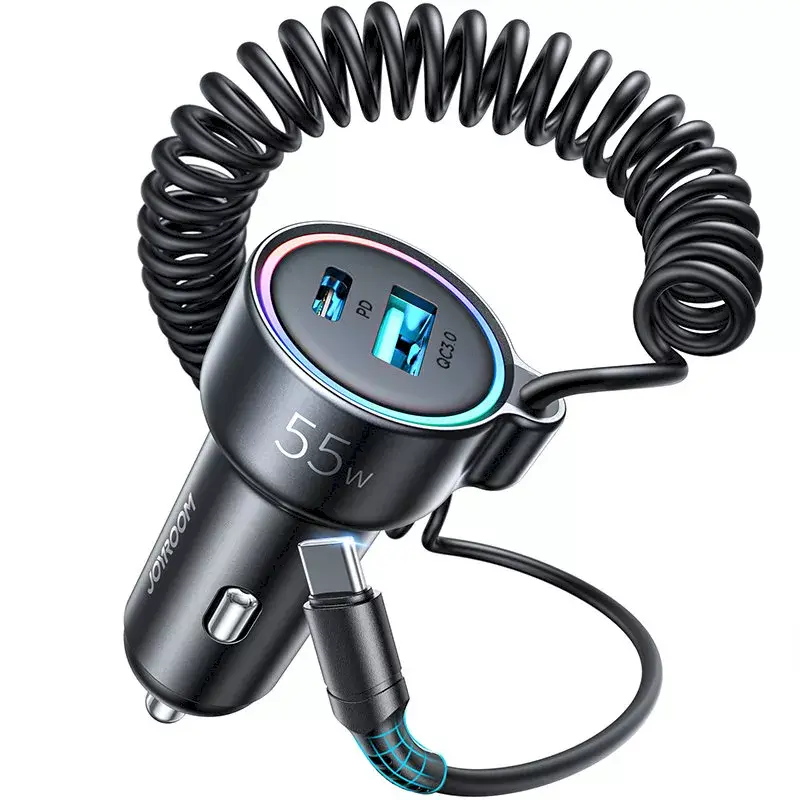 Automobilinis kroviklis Joyroom JR-CL07 3-in-1 60W su įmontuotu USB-C laidu 1,6 m, juodas