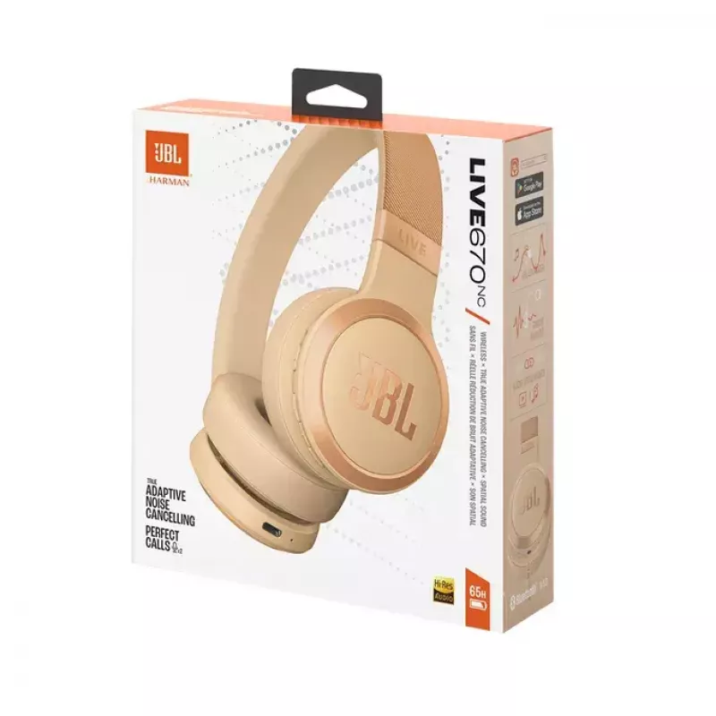 JBL Live 670NC ausinės belaidės ant ausų, skambučiams/muzikai, Bluetooth, smėlio spalvos