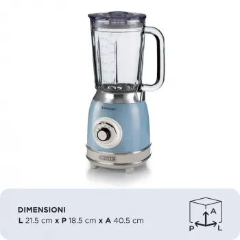 Ariete 583, Vintage Blenderis su 1,5 litro stikline taure, 4 nerūdijančio plieno peiliais, 4 greičiais + impulsas, 1000 W, mėlynas