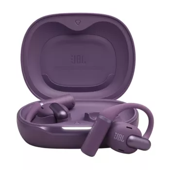 Ausinės JBL Sense Pro TWS „Bluetooth“ su kabliuku, intraauralinės, 20–40000 Hz, USB-C įkrovimo stovas, violetinės