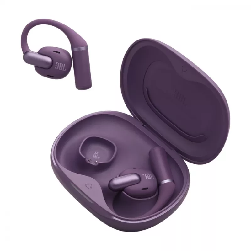Ausinės JBL Sense Pro TWS „Bluetooth“ su kabliuku, intraauralinės, 20–40000 Hz, USB-C įkrovimo stovas, violetinės