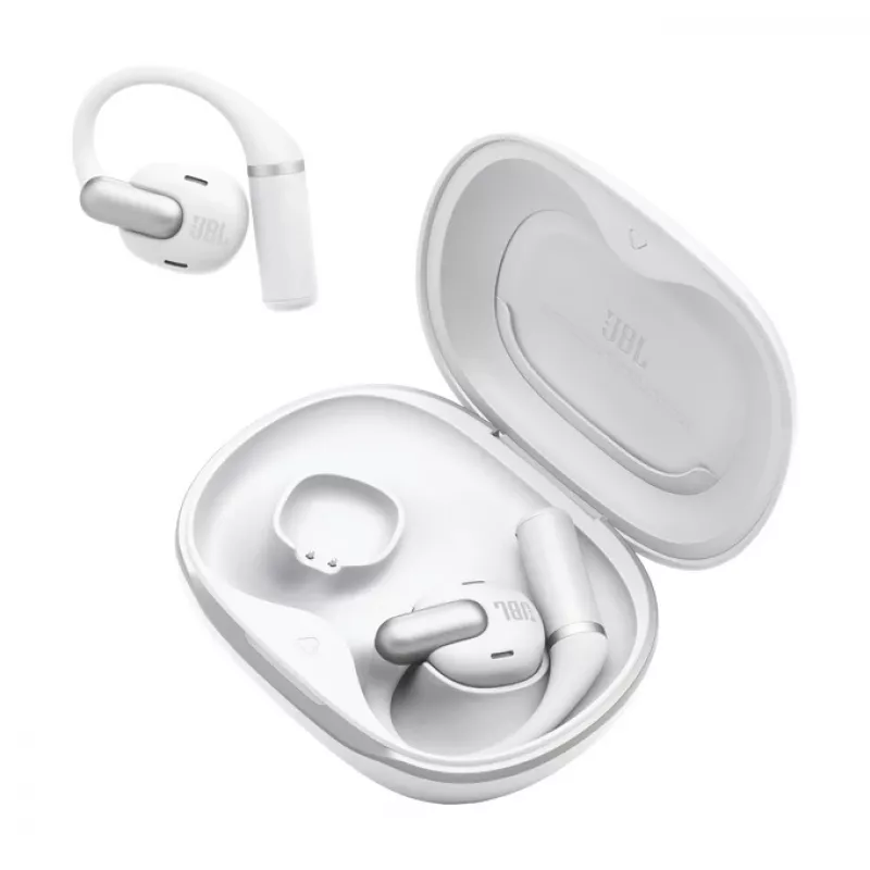 Ausinės JBL Sense Pro TWS su ausų kabliukais, skambučiams ir muzikai, 20–40000 Hz, USB-C įkrovimo stovas, Baltos