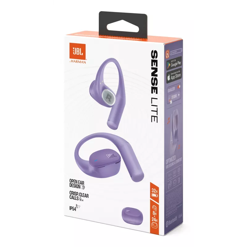 JBL Sense Lite belaidės ausinės su ausų kabliuku, muzikinės, Bluetooth, violetinės spalvos