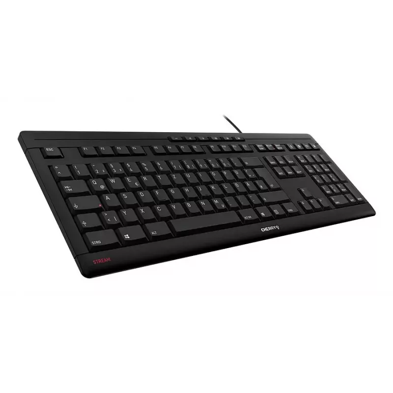 CHERRY STREAM klaviatūra biurui/Namams USB QWERTY portugališka Juoda Pilka Pilno dydžio 115 klavišų