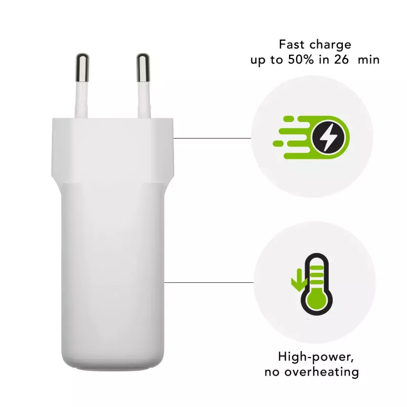 Sieninis USB-C įkroviklis 45 W d bramante re-charge Pro — patalpų, 110–240 V, baltas