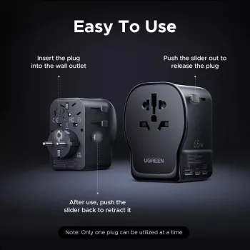 UGREEN 55001 AC kroviklis patalpoms 2× USB-C, 100–240V, greitas įkrovimas, juoda/pilka