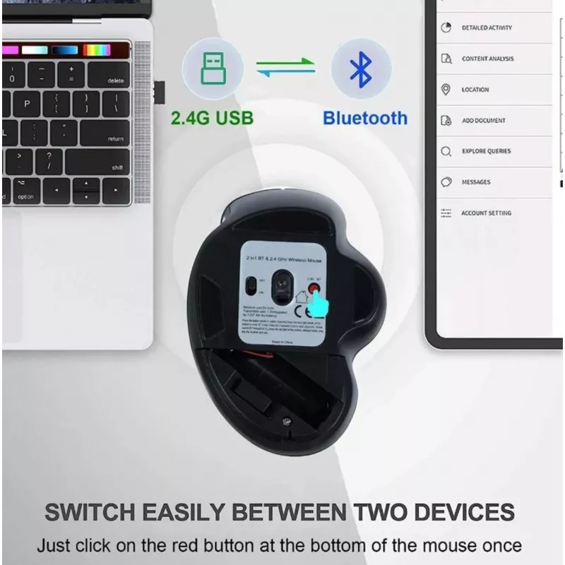 EQUIP 6 mygtukų dviejų režimų įkraunama belaidė pelė – dešinei rankai, optinė 1600 DPI, RF belaidis + Bluetooth, juoda