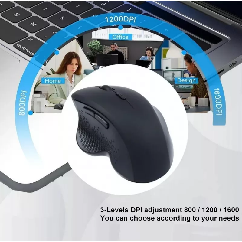 EQUIP 6 mygtukų dviejų režimų įkraunama belaidė pelė – dešinei rankai, optinė 1600 DPI, RF belaidis + Bluetooth, juoda