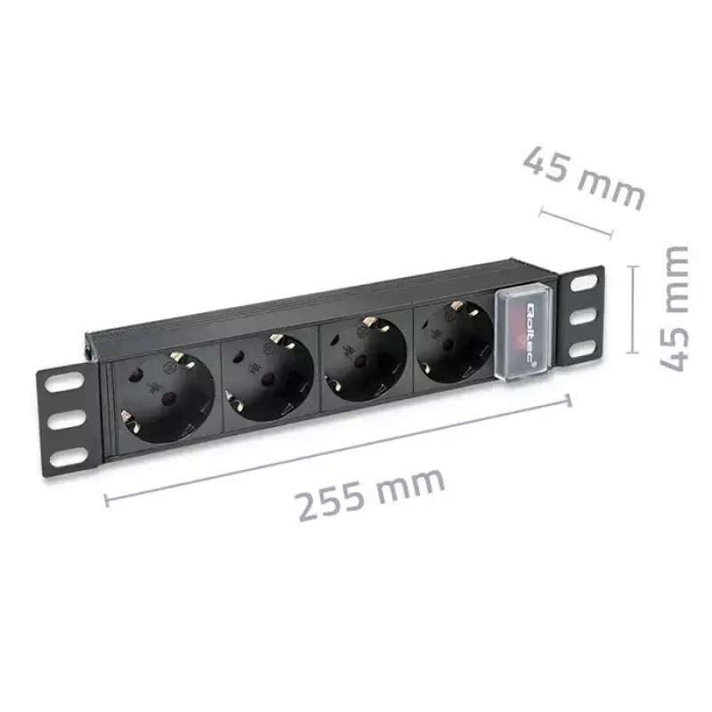 Maitinimo juosta QOLTEC 54603 – 1U montuojama stove, 16A įėjimas, 4× SCHUKO lizdai