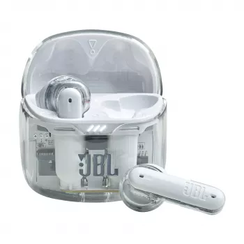 JBL Tune Flex Ghost Edition ausinės True Wireless Stereo (TWS) Į ausis Skambučiai/Muzika Bluetooth Permatomos, Baltos
