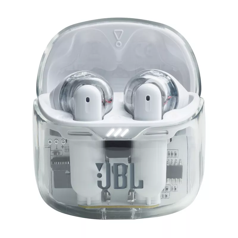 JBL Tune Flex Ghost Edition ausinės True Wireless Stereo (TWS) Į ausis Skambučiai/Muzika Bluetooth Permatomos, Baltos