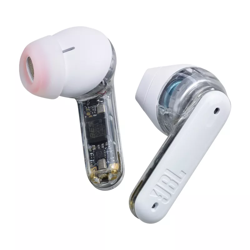 JBL Tune Flex Ghost Edition ausinės True Wireless Stereo (TWS) Į ausis Skambučiai/Muzika Bluetooth Permatomos, Baltos