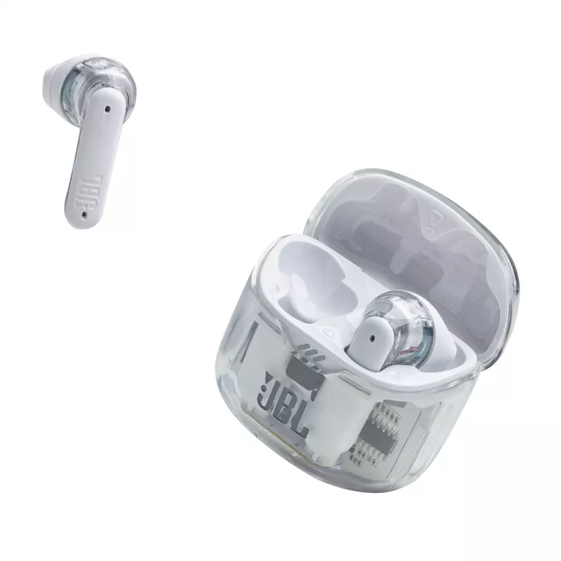 JBL Tune Flex Ghost Edition ausinės True Wireless Stereo (TWS) Į ausis Skambučiai/Muzika Bluetooth Permatomos, Baltos