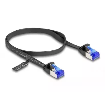 DeLOCK RJ45 plokščias pataisos kabelis Cat.6A 0,5 m juodas
