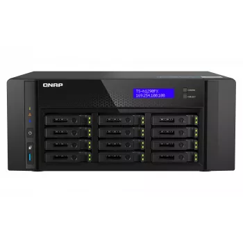 NAS bokštas QNAP TS-h1290FX — EPYC 7302P 3.0 GHz, 128 GB DDR4, 12 lizdų, QuTS hero, juodas